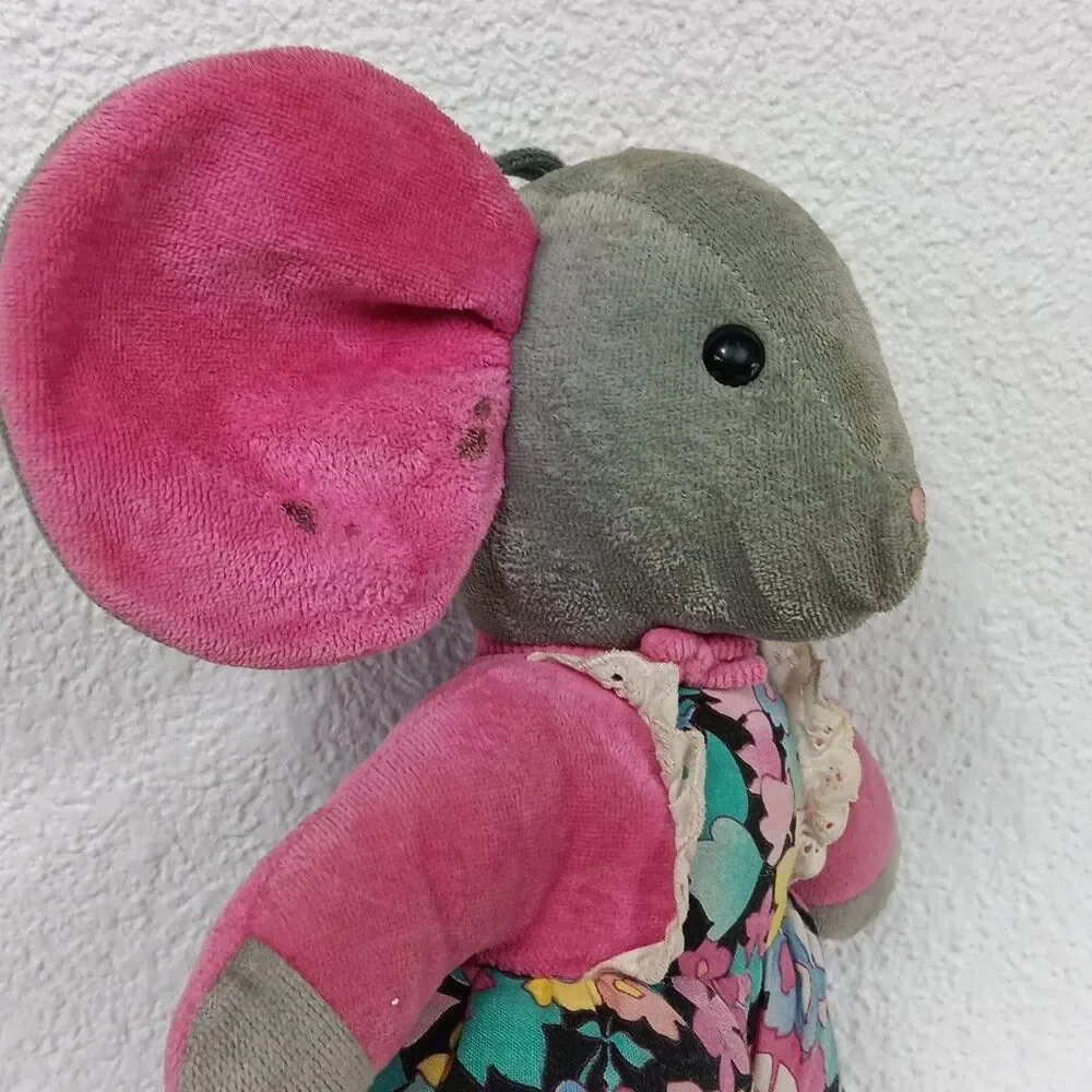 Sterntaler Musical Mouse Pink Floral Soft Body West Germany Vintage Flaws - Picture 8 of 10